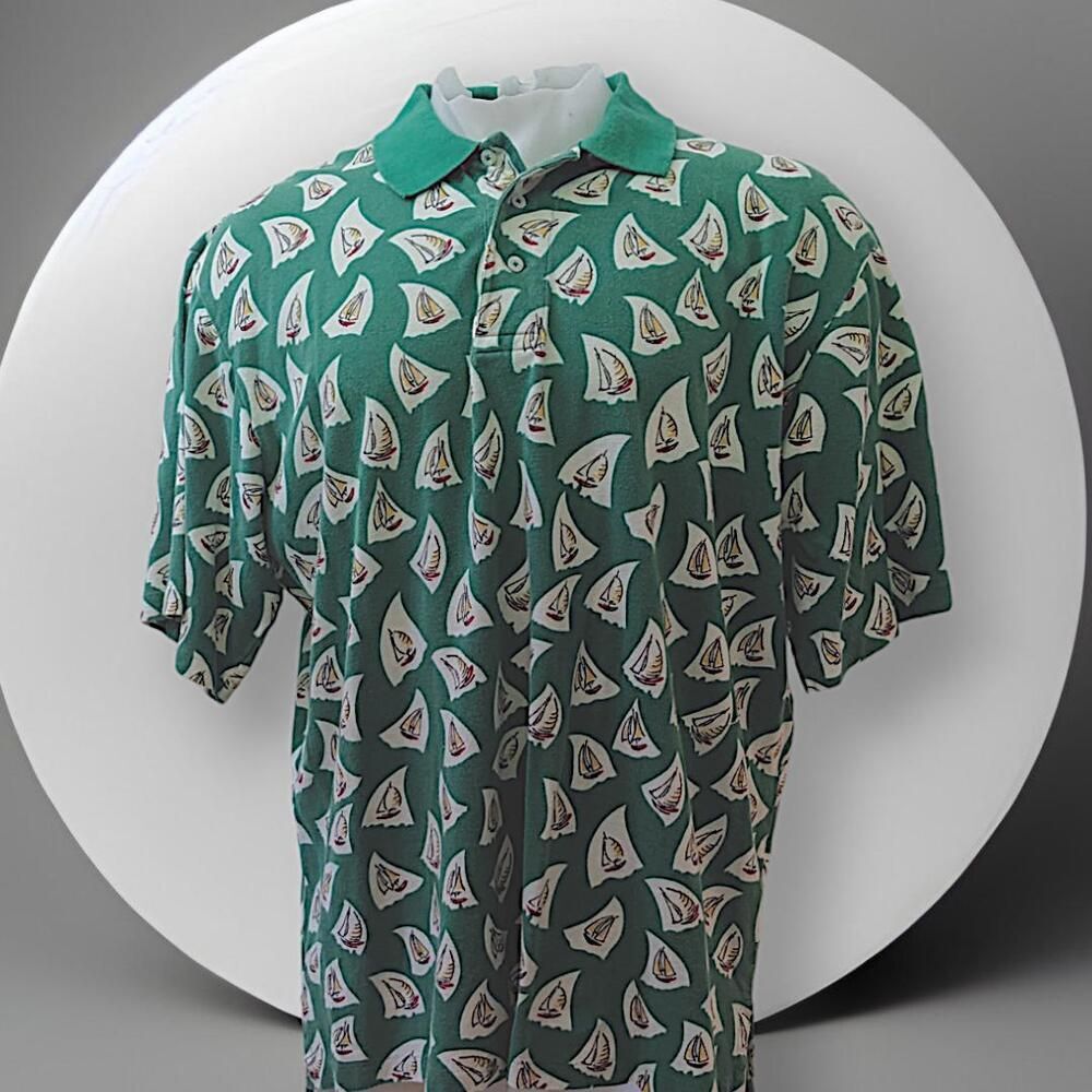 Vintage 1980s Ralph Lauren USA Green SAILBOATS Shirt